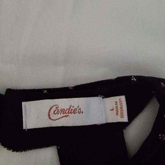 Candie's Black Velvet Sparkly Polka Dot Keyhole Back Halter Dress Women's Large - Picture 7 of 10